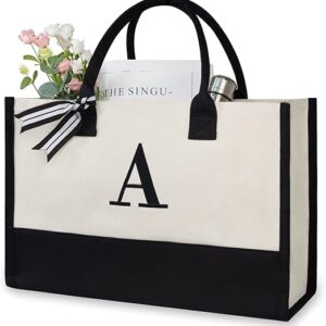 topdesign personalized initial canvas beach bag, monogrammed gift tote bag for women