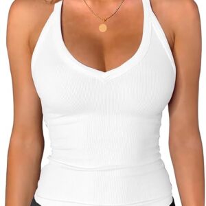 workout tops for women racerback basic tank summer 2025 camisole v neck slim fit ribbed sleeveless