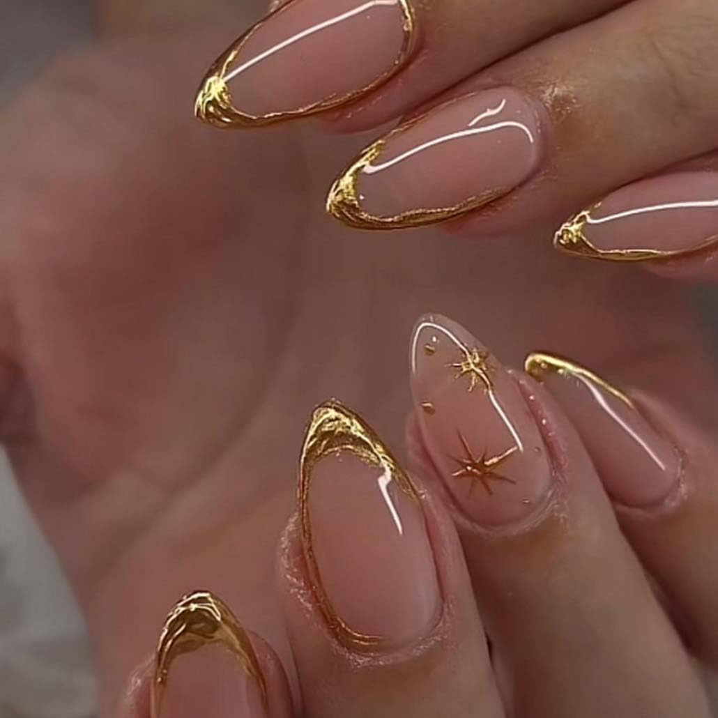 press on nails almond fake nails with gold line design glue on nails acrylic nails glossy full cover stick on nails for women 24pcs press on nails almond fake nails with gold line design glue on nails acrylic nails glossy full cover stick on nails for women 24pcs